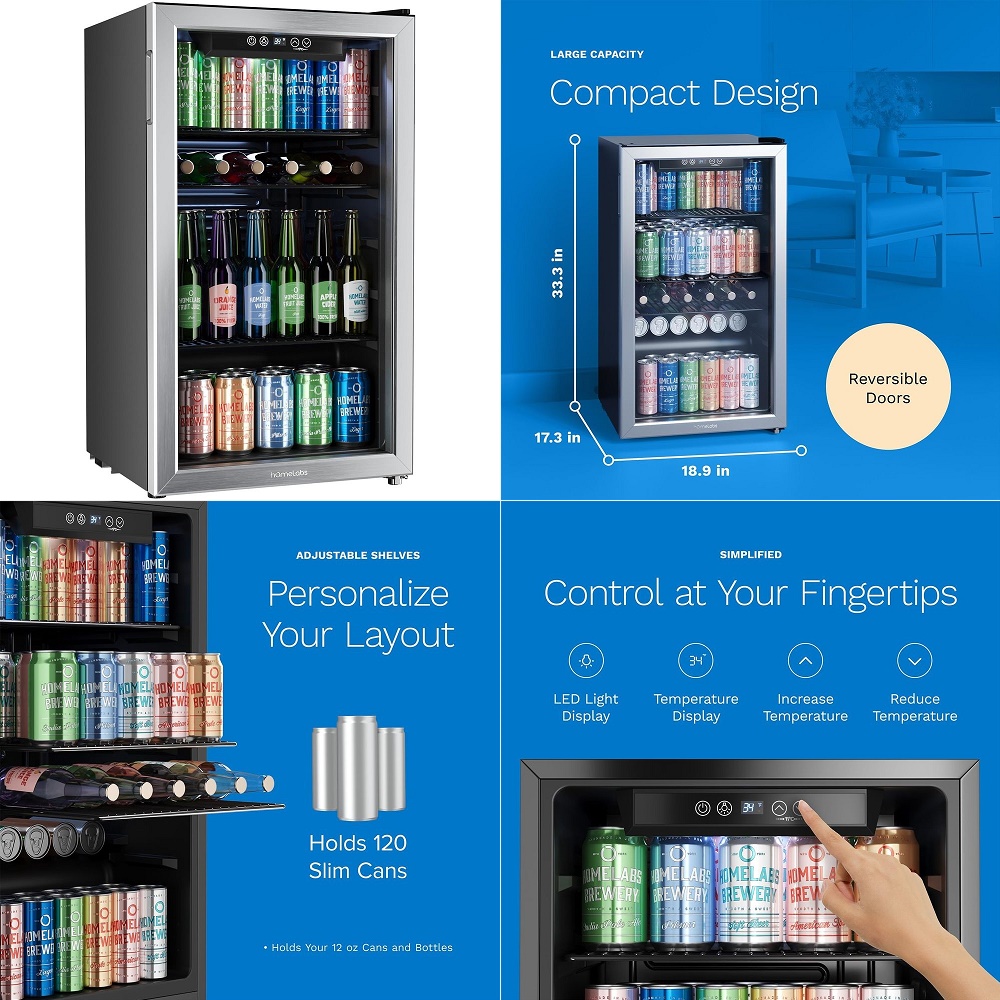 Wine Beer Fridge Small - Beverage Refrigerator and Cooler Mini Fridge