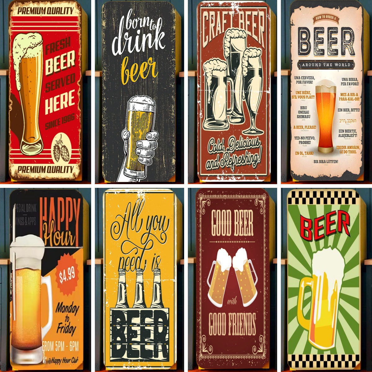 Wine Beer Fridge - Retro Beer Design Poster Refrigerator Door