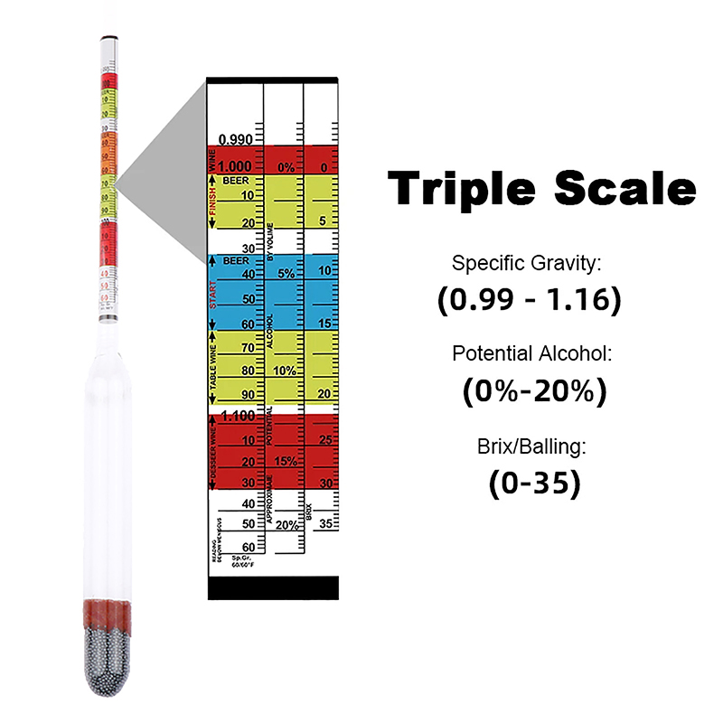 Wine Beer Cider - Triple Scale Hydrometer For Home Brew