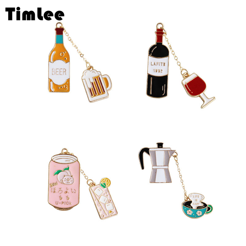 Wine X Beer - X155 Cartoon Coffee Machine Brooch Pins,Glaze