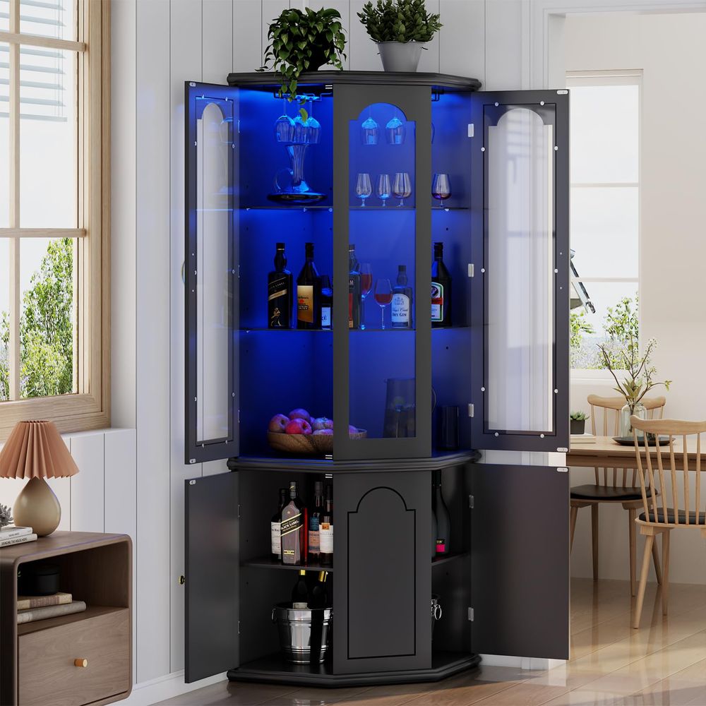 Wine & Beer Guayaquil - Corner Bar Cabinet w LED Lights,