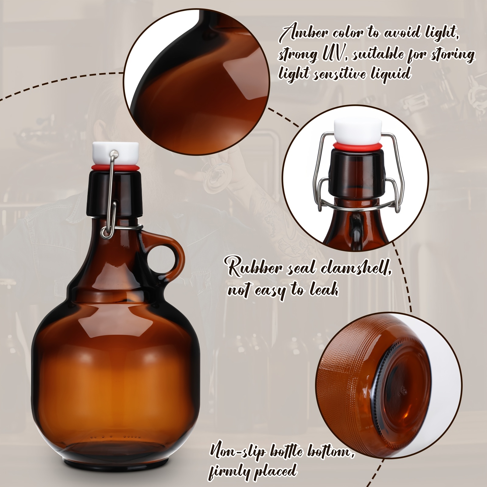 4pcs Amber Glass Growlers for  - Wine Beer Cider 评论和价格