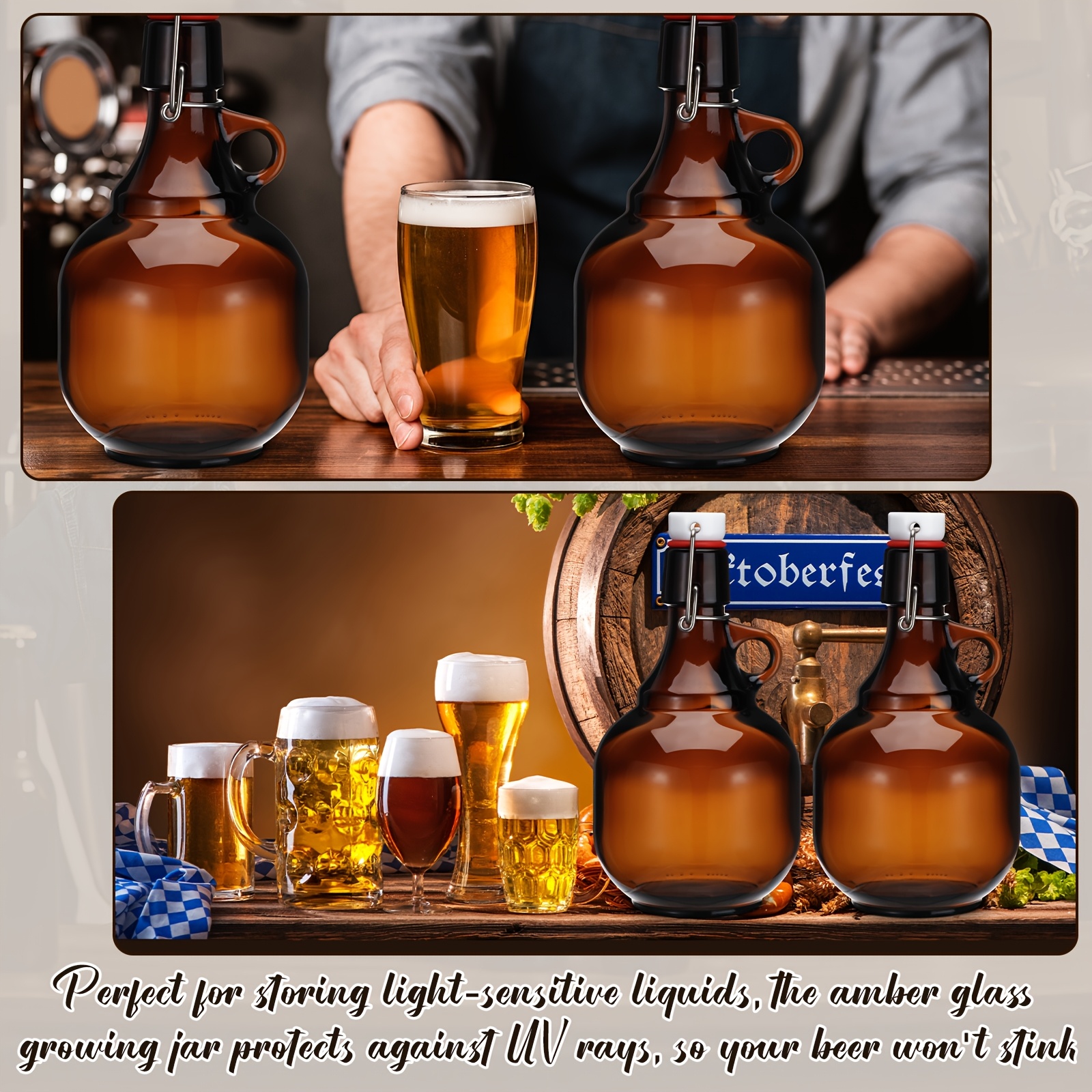 4pcs Amber Glass Growlers for  - Wine Beer Cider 评论和价格