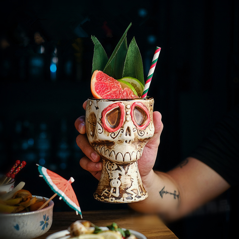 Halloween Skull Ceramic Mug -  - Wine Beer Mixed Drinks 评论和价格