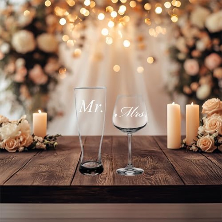 Mr. and Mrs. Wedding Couple Gl - Wine Beer Glass Set 评论和价格