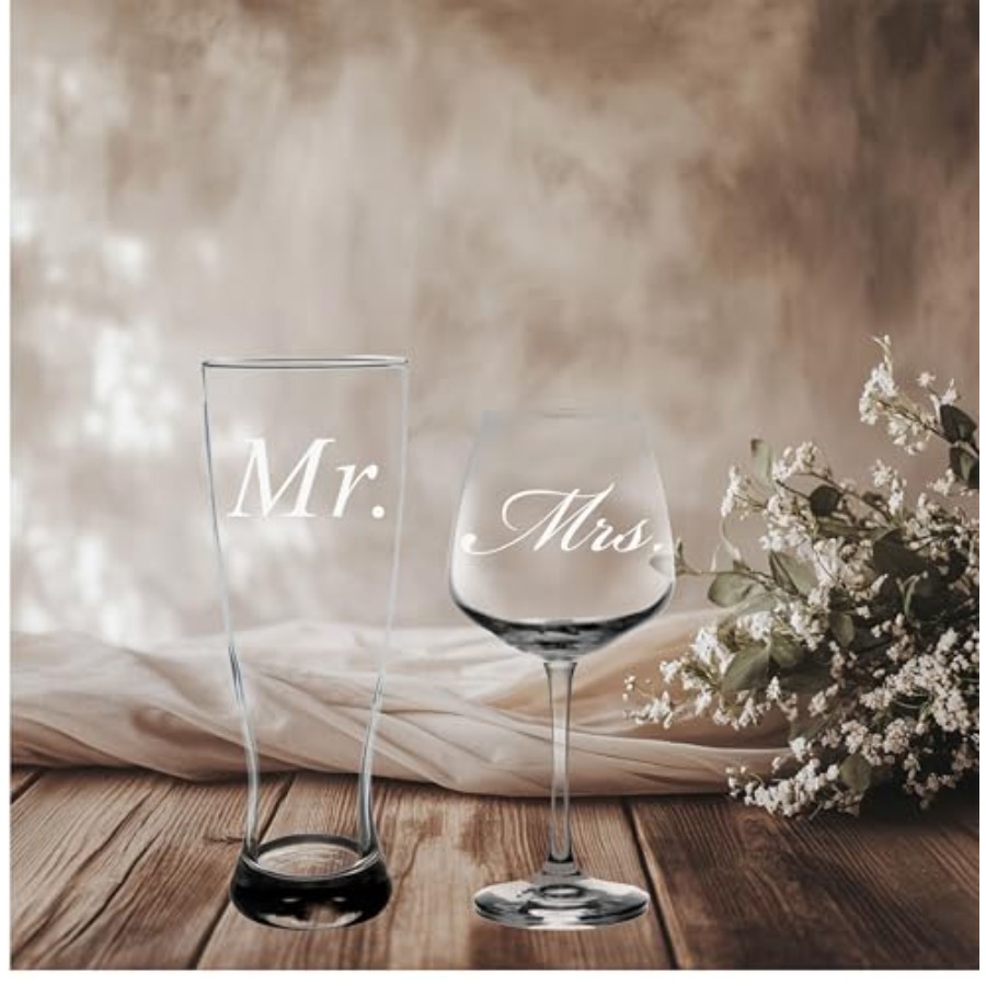 Mr. and Mrs. Wedding Couple Gl - Wine Beer Glass Set 评论和价格