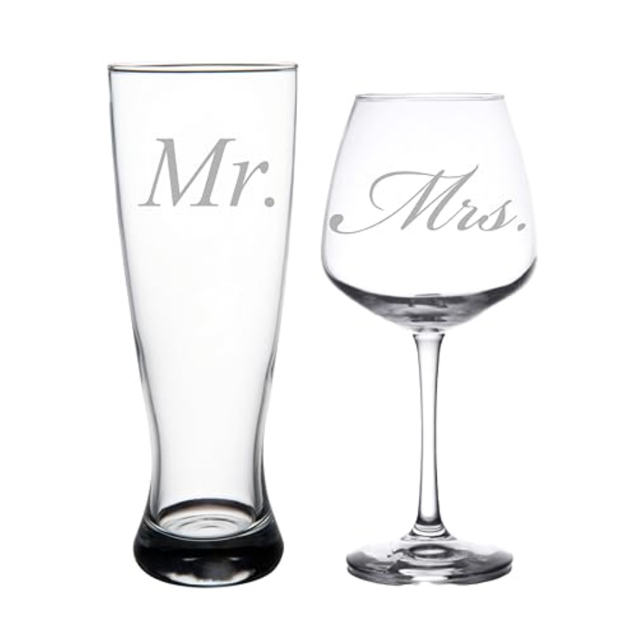 Mr. and Mrs. Wedding Couple Gl - Wine Beer Glass Set 评论和价格