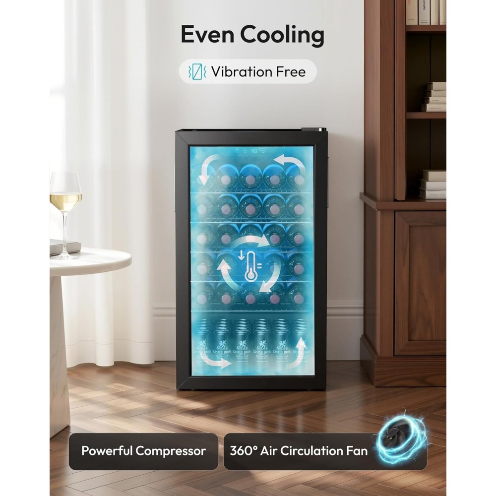125-Can Beverage Cooler, Glass - Wine Beer Mini Fridge 评论和价格