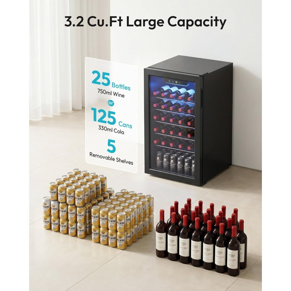 125-Can Beverage Cooler, Glass - Wine Beer Mini Fridge 评论和价格