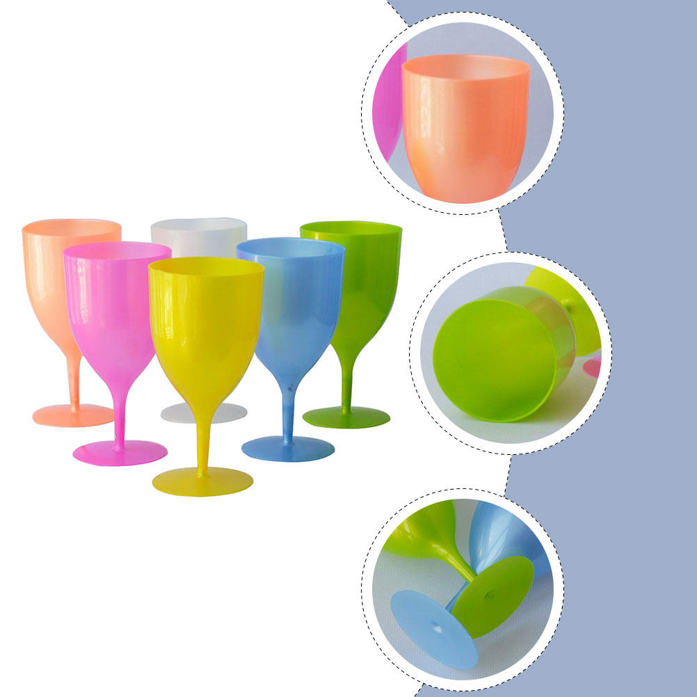 6Pcs Colorful Plastic Goblet S - Wine Beer Glass Set 评论和价格