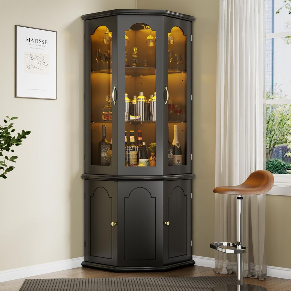 Corner Bar Cabinet w LED Light - Wine & Beer Guayaquil 评论和价格