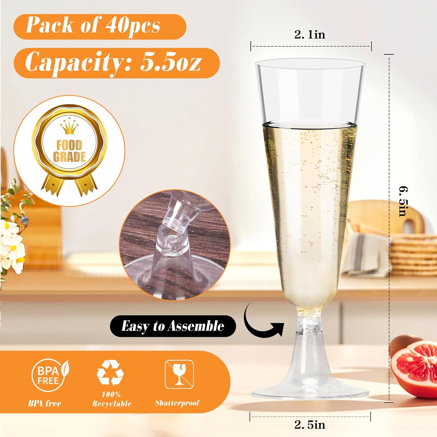 Plastic Champagne Flutes 40 Pa - Wine & Beer Guayaquil 评论和价格